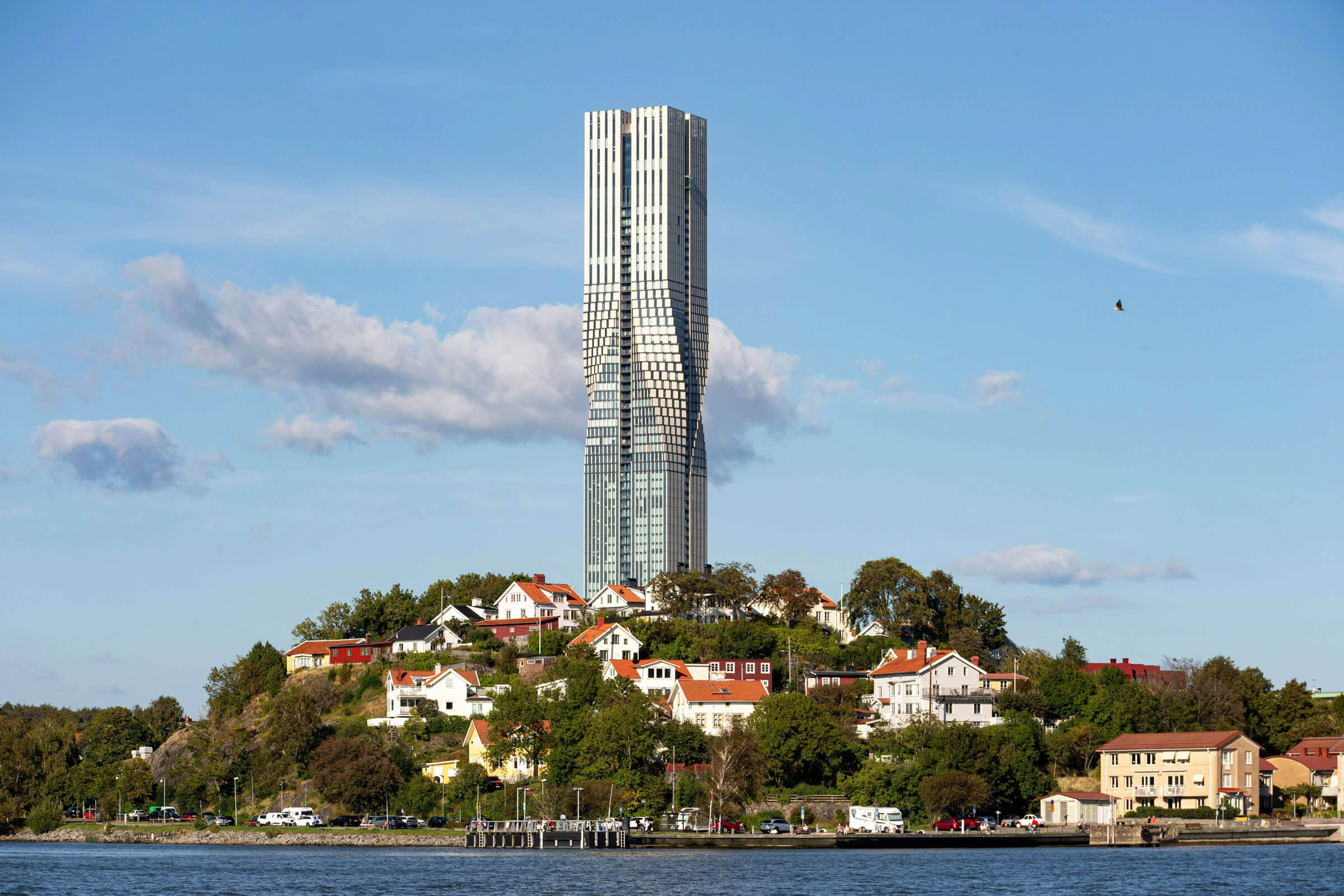 Fotografering Karlatornet, en skyskrapa, i området Karlastaden i stadsdelen Lindholmen i Göteborg